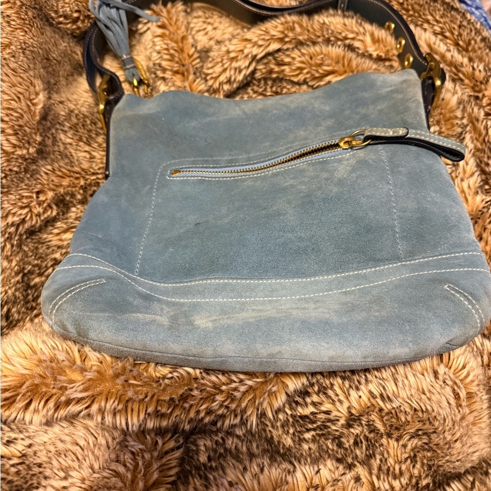 Coach Blue Suede Shoulder Bag - Picture 5 of 11